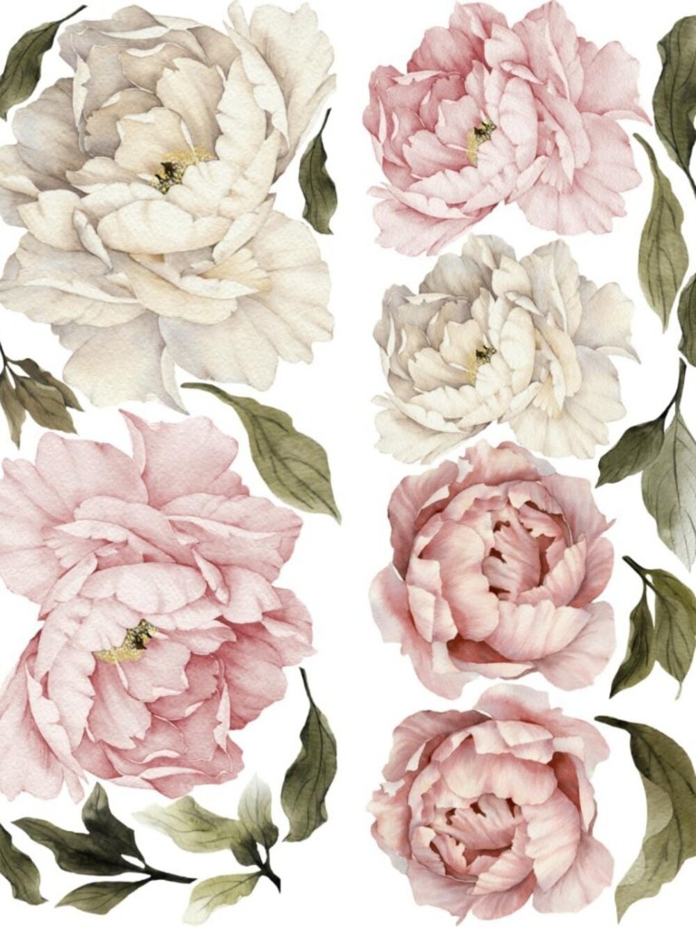 Removable Floral Peonies Wall Decal - Peel and Stick Peony Bouquet Decor